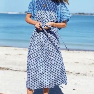 Emerson Fry India Collection Basalie Midi Dress Organic Block Print Size Small